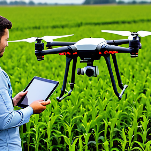 Home 10 A professional eco-agronomist, dressed in practical, professional field attire, fully clothed, modest clothing, appropriate attire, standing in a vibrant organic field with lush green crops, holding a tablet displaying analytical data. A modern agricultural drone is visible in the background, flying over the field. The scene emphasizes innovation and sustainable practices. safe for work, appropriate content, fully clothed, professional, perfect anatomy, correct proportions, natural pose, well-formed hands, proper finger count, natural body proportions, professional photography, high quality, realistic.