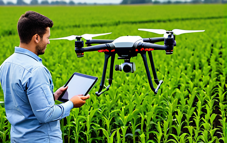 A professional eco-agronomist, dressed in practical, professional field attire, fully clothed, modest clothing, appropriate attire, standing in a vibrant organic field with lush green crops, holding a tablet displaying analytical data. A modern agricultural drone is visible in the background, flying over the field. The scene emphasizes innovation and sustainable practices. safe for work, appropriate content, fully clothed, professional, perfect anatomy, correct proportions, natural pose, well-formed hands, proper finger count, natural body proportions, professional photography, high quality, realistic.