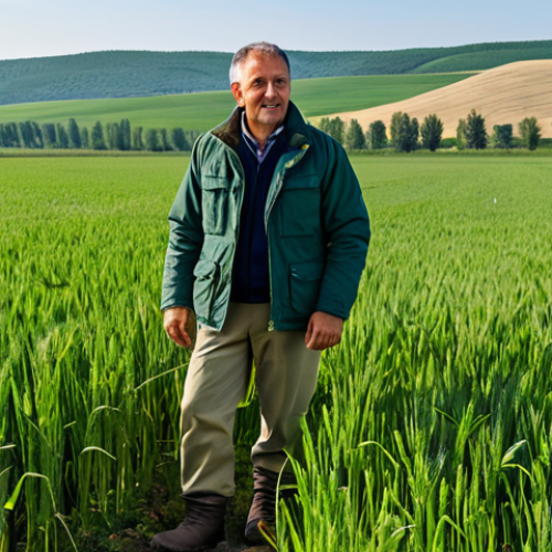 Home 5 **
"A professional agronomist, fully clothed in a practical field outfit (khaki pants, sturdy boots, warm jacket), inspecting a healthy organic wheat field on a sunny day in the Krasnodar region. Rolling hills in the background. Safe for work, appropriate content, perfect anatomy, natural pose, professional photography, high quality, family-friendly."
**