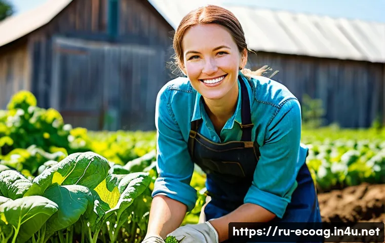 친환경농업기술자 자격증의 실용성 - **Prompt 1: The Passionate Organic Farmer**
    A friendly, smiling Russian woman in her late 30s to...