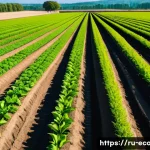 친환경농업기술자와 관련된 직무 분석 - A modern organic farm field scene showcasing minimal soil disturbance techniques: a wide view of hea...