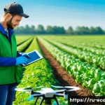 Home 19 친환경농업기술자 연봉 상승 방법 - A modern sustainable farm scene showcasing advanced agricultural technology: a young agronomist wear...