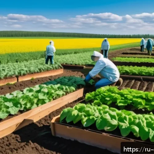 Home 30 친환경농업기술자 자격증 준비를 위한 계획 - A detailed scene of an organic farm in Russia during spring, showing a diverse agroecosystem with cr...