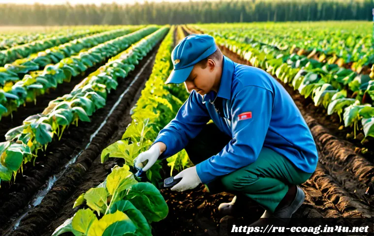 친환경농업기술자 업무 전반에 대한 이해 - Photorealistic environmental agriculture specialist in practical field clothing examining healthy cr...