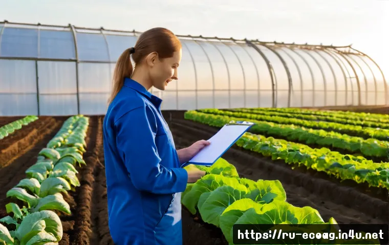 Home 15 친환경농업기술자 자격증의 시장 가치 - Photorealistic Russian agricultural specialist in practical workwear inspecting healthy organic vege...